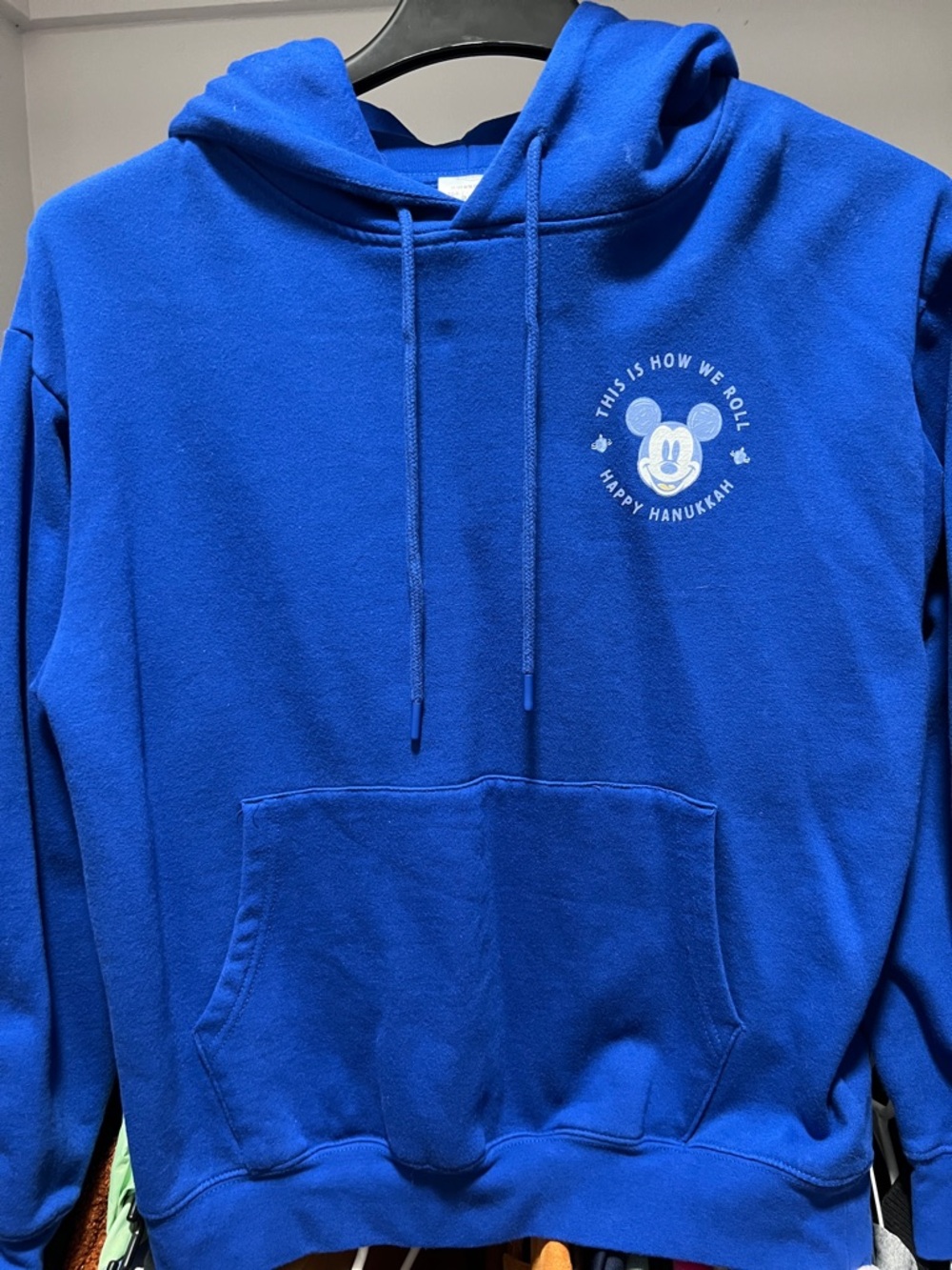 Disney Royal Blue Mickey Hanukkah Pullover with Yellow Accents